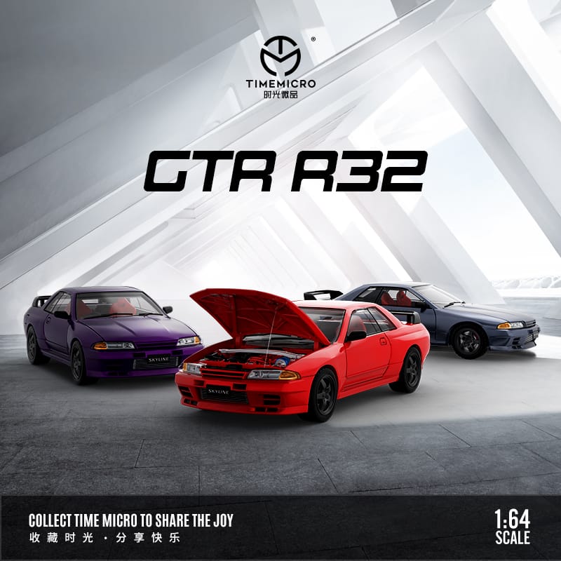 Time Micro 1/64 Skyline GT-R R32 (Open-Hood, Visible Engine) Red/Purple/Silver