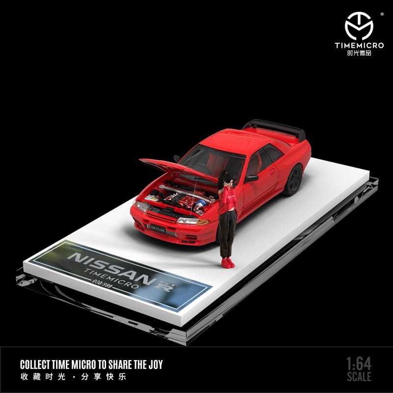 Time Micro 1/64 Skyline GT-R R32 (Open-Hood, Visible Engine) Red/Purple/Silver