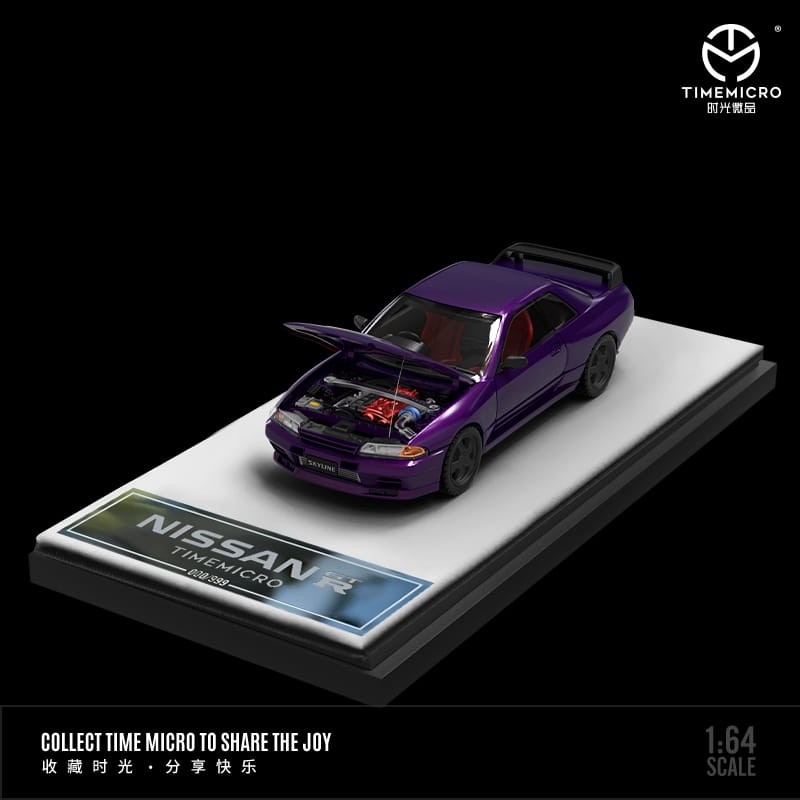 Time Micro 1/64 Skyline GT-R R32 (Open-Hood, Visible Engine) Red/Purple/Silver