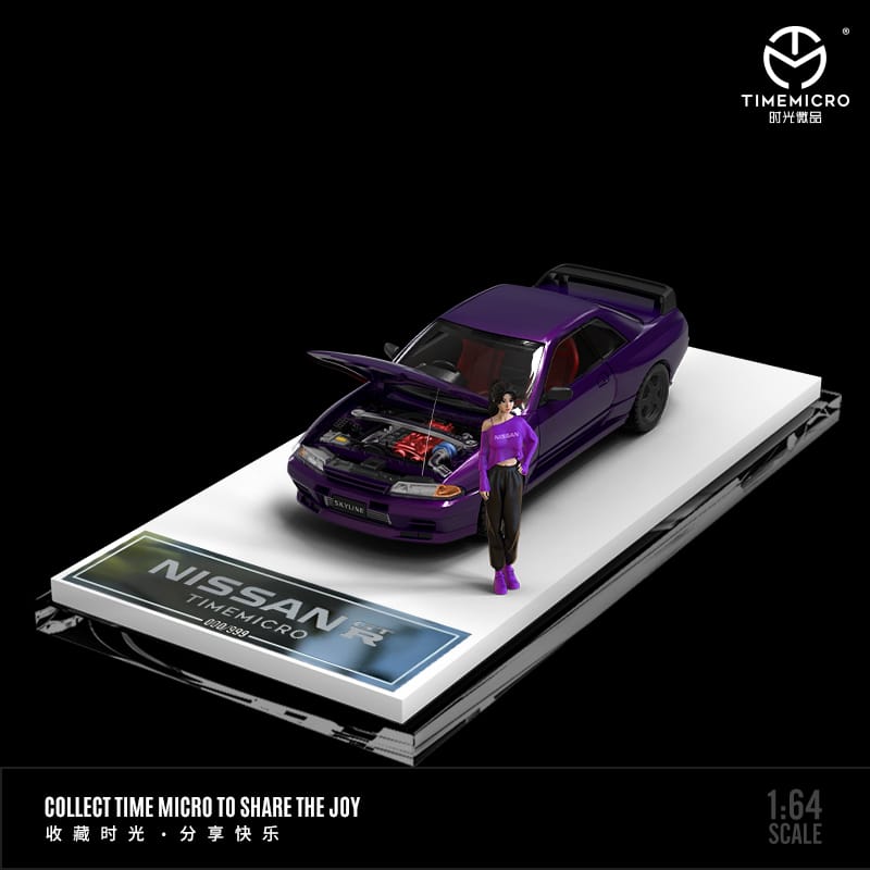 Time Micro 1/64 Skyline GT-R R32 (Open-Hood, Visible Engine) Red/Purple/Silver