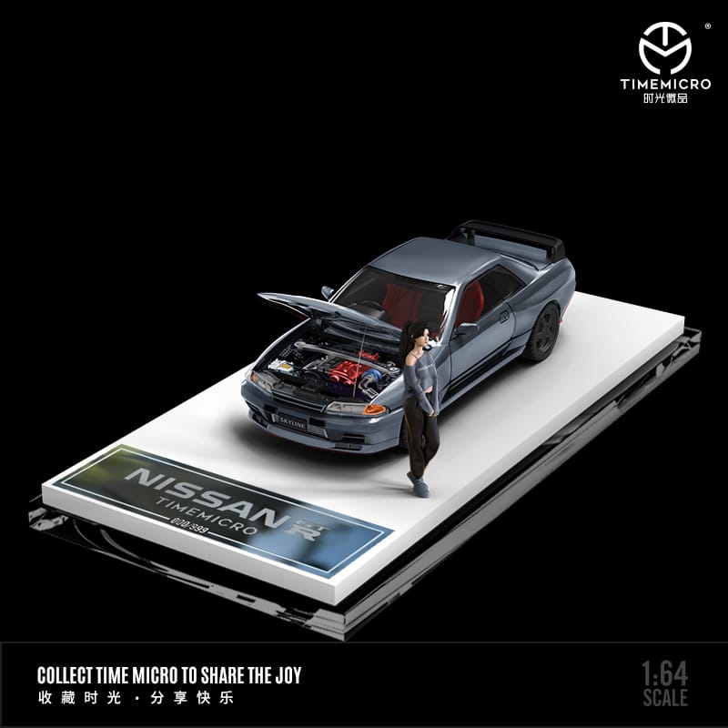 Time Micro 1/64 Skyline GT-R R32 (Open-Hood, Visible Engine) Red/Purple/Silver