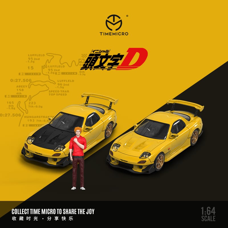 Time Micro 1/64 Initial D RX-7 FD3S Yellow/ Carbon
