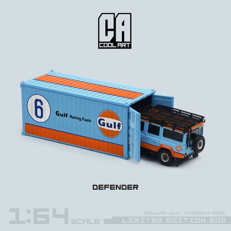 Time Micro x Cool Art 1/64 Defender 110 Gulf 6# (Each Comes With A Gulf Container)