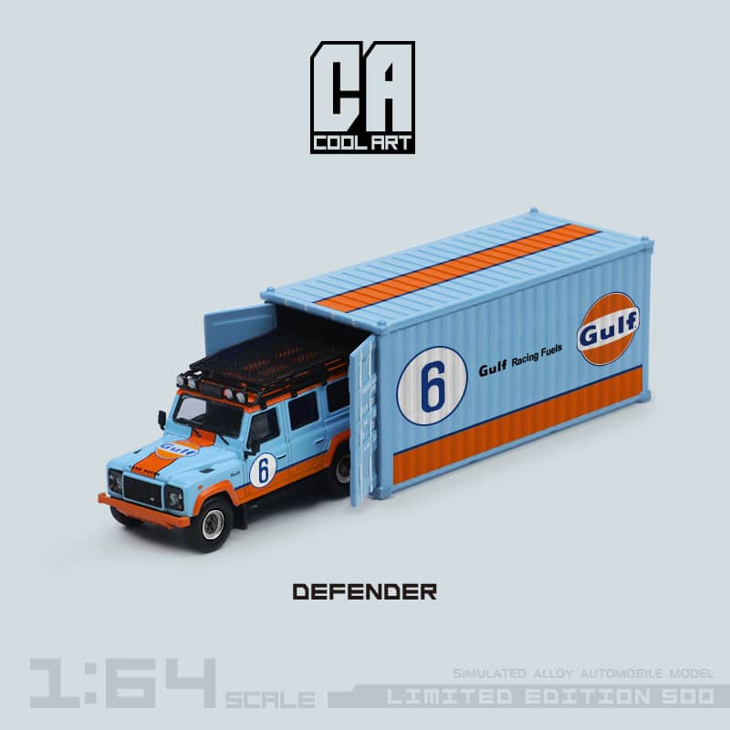 Time Micro x Cool Art 1/64 Defender 110 Gulf 6# (Each Comes With A Gulf Container)