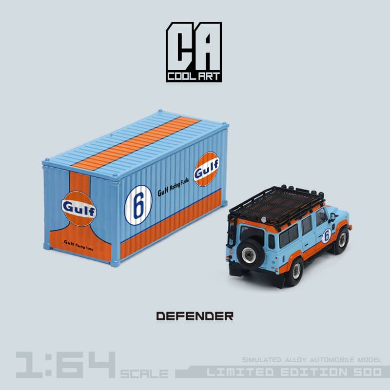 Time Micro x Cool Art 1/64 Defender 110 Gulf 6# (Each Comes With A Gulf Container)