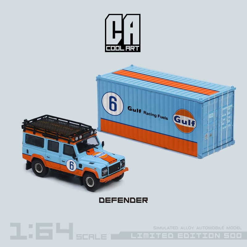Time Micro x Cool Art 1/64 Defender 110 Gulf 6# (Each Comes With A Gulf Container)