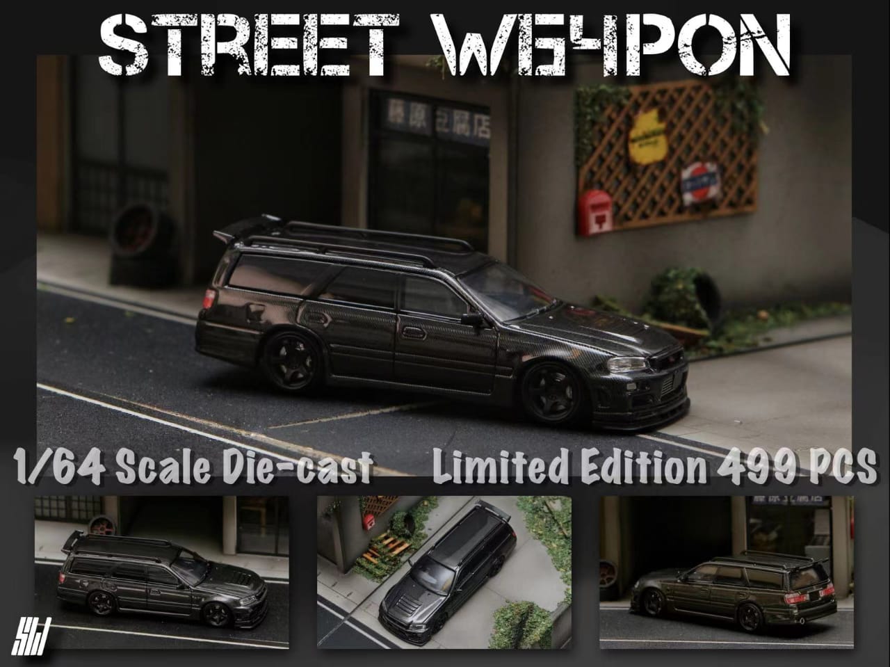 Street Weapon 1/64 Stagea WC34 260RS
Full Carbon Black(Over-Printing Varnish)