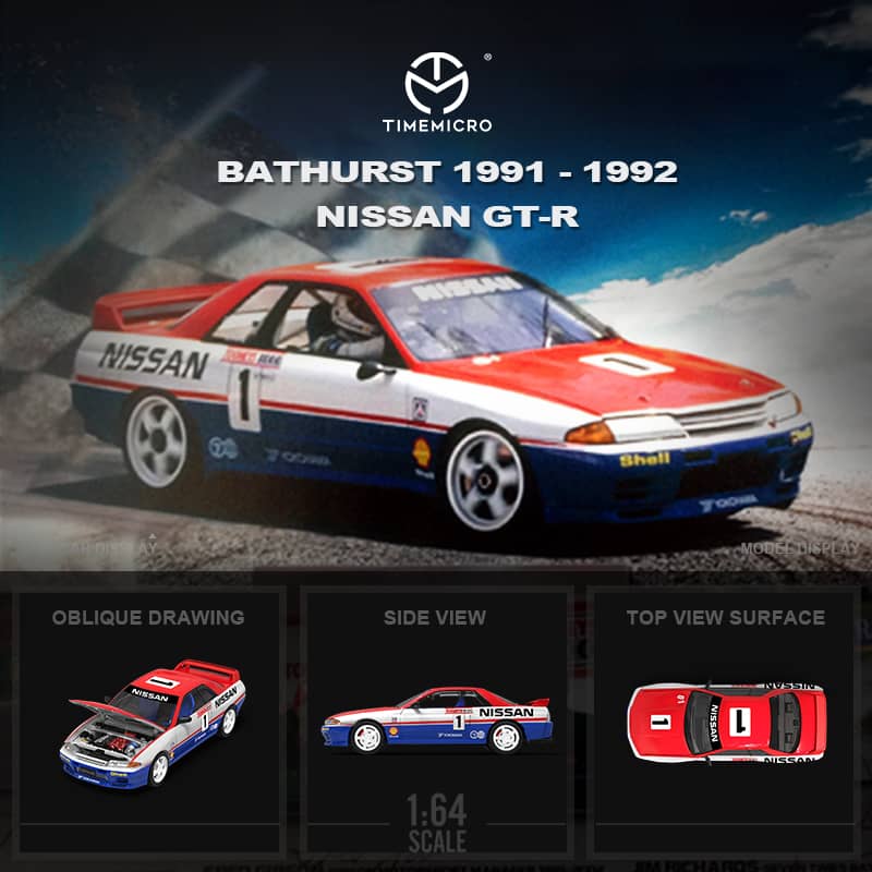 Time Micro 1/64 Skyline GT-R R32 1991 Bathurst 1000(Open-Hood, Visible Engine)