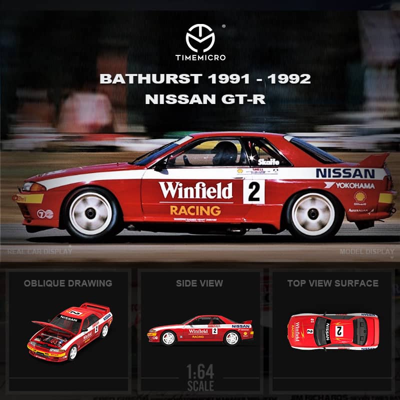 Time Micro 1/64 Skyline GT-R R32 1992 Bathurst 1000(Open-Hood, Visible Engine)