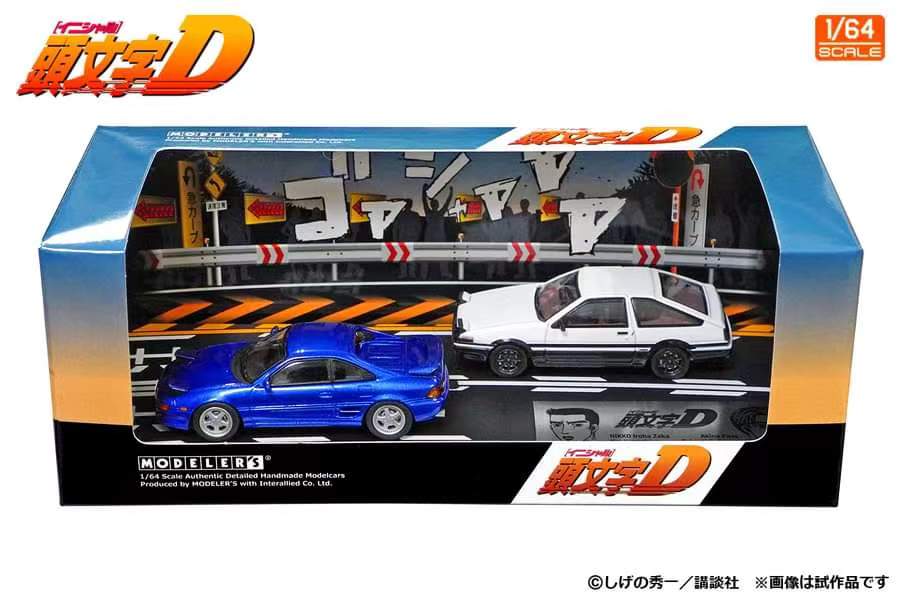 Modeler's 1/64 Initial D Series Set of 2 Cars - Blue MR2 (Kai Kogashiwa) + White AE86 (Takumi Fujiwara)