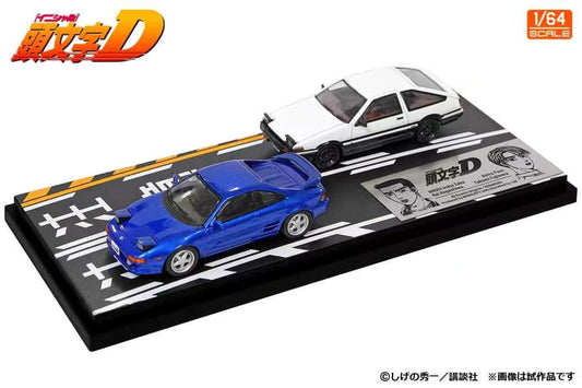 Modeler's 1/64 Initial D Series Set of 2 Cars - Blue MR2 (Kai Kogashiwa) + White AE86 (Takumi Fujiwara)