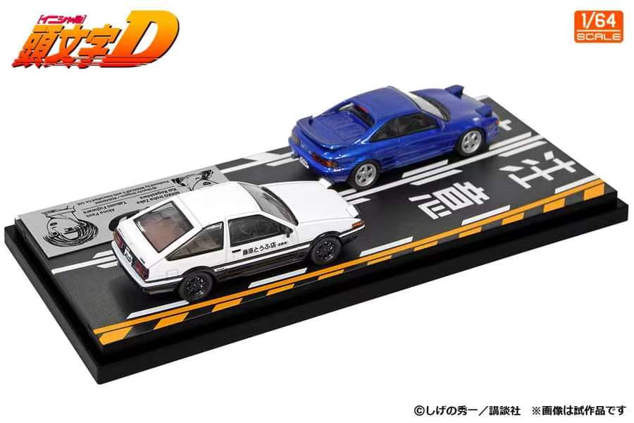 Modeler's 1/64 Initial D Series Set of 2 Cars - Blue MR2 (Kai Kogashiwa) + White AE86 (Takumi Fujiwara)