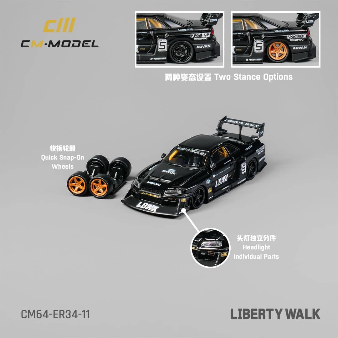 CM Model 1/64 Skyline GT-R R34 Super Silhouette ER34 Black 5#