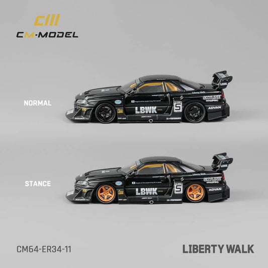 CM Model 1/64 Skyline GT-R R34 Super Silhouette ER34 Black 5#