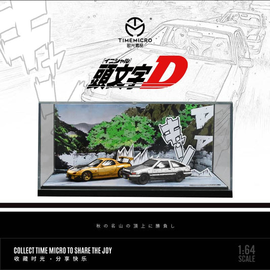 Time Micro 1/64 Initial D Set of 2 Cars - RX-7 FD3S Yellow + Sprinter Trueno AE86 White - Manga Version