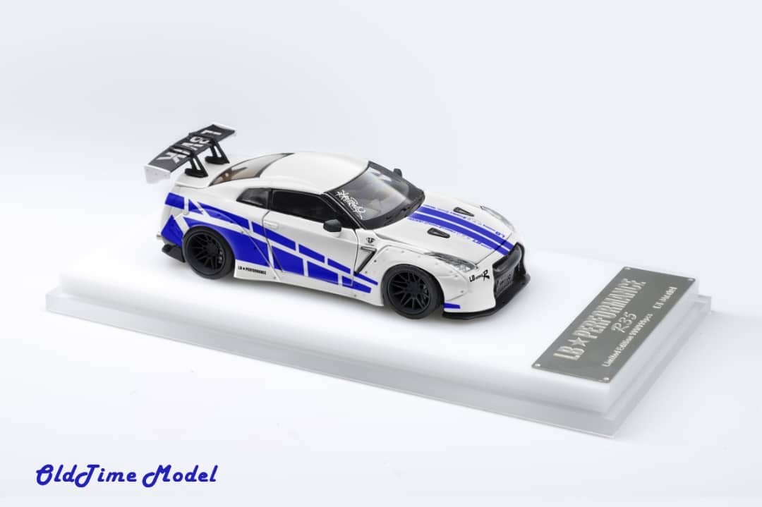 OldTime Model 1/64 GT-R R35 Liberty Walk 1.0 Modified - The Fast & Furious White with Blue Stripe Livery