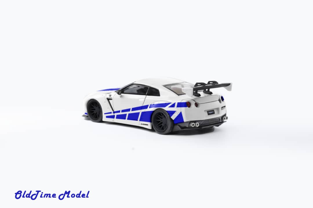 OldTime Model 1/64 GT-R R35 Liberty Walk 1.0 Modified - The Fast & Furious White with Blue Stripe Livery