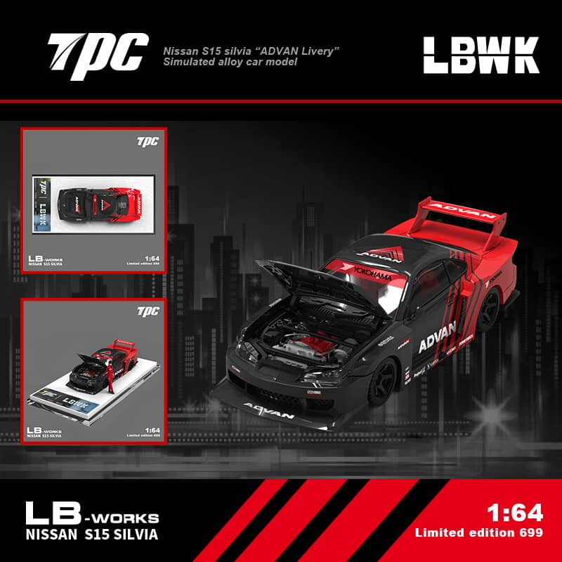 Time Micro x TPC 1/64 LB Super Silhouette S15 Silvia Modified - ADVAN
(Open-Hood, Visible Engine)