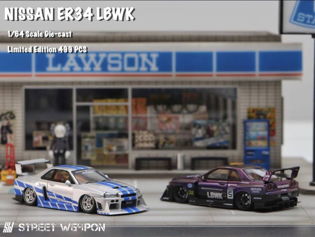 Street Weapon 1/64 Skyline GT-R R34 LB, Super Silhouette ER34 (Open-Hood, Visible Engine)