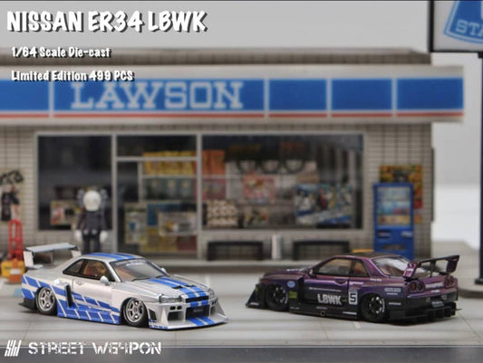 Street Weapon 1/64 Skyline GT-R R34 LB, Super Silhouette ER34 (Open-Hood, Visible Engine)