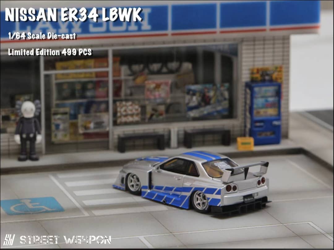 Street Weapon 1/64 Skyline GT-R R34 LB, Super Silhouette ER34 (Open-Hood, Visible Engine)
