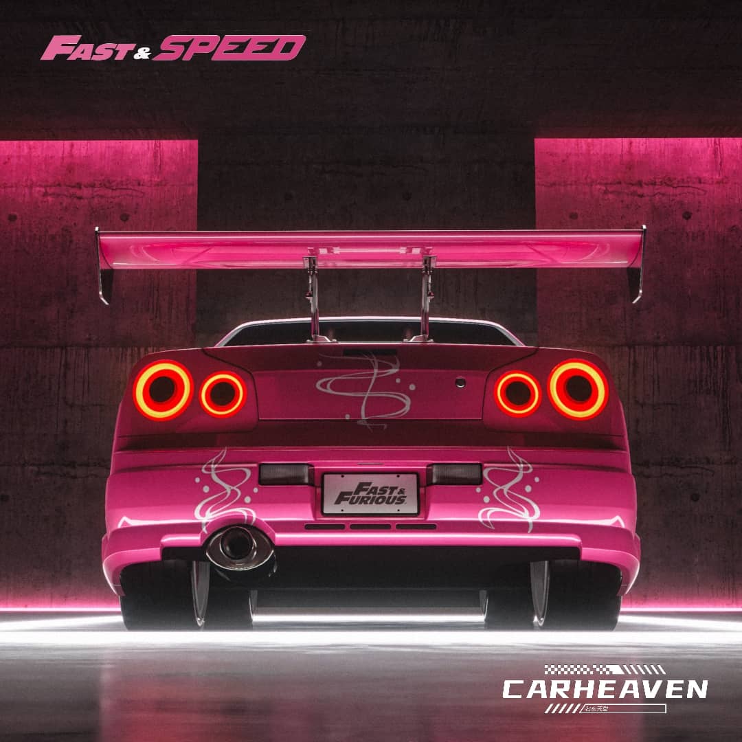 Fast Speed x Car Heaven 1/64 Skyline GT-R R34 Z-Tune HighWing Edition FNF Suki Pink Livery