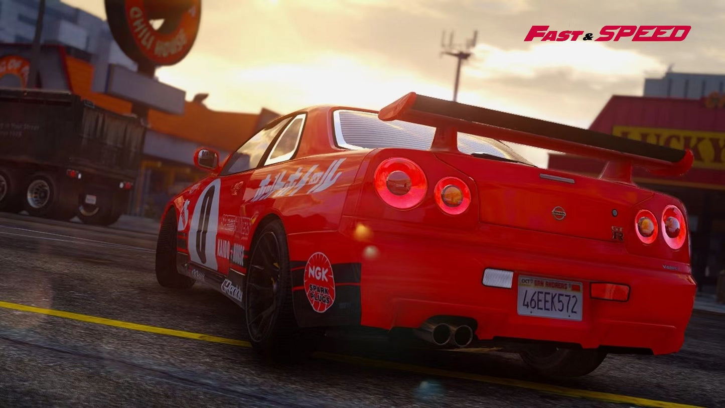 Fast Speed 1/64 Skyline GT-R R34 Z-Tune TE37 Rims & HighWing Edition - NFS Red Zero