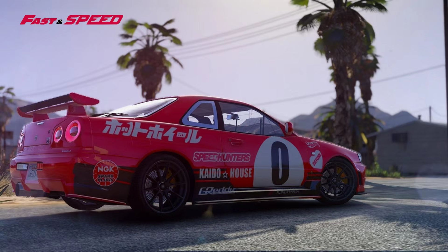 Fast Speed 1/64 Skyline GT-R R34 Z-Tune TE37 Rims & HighWing Edition - NFS Red Zero