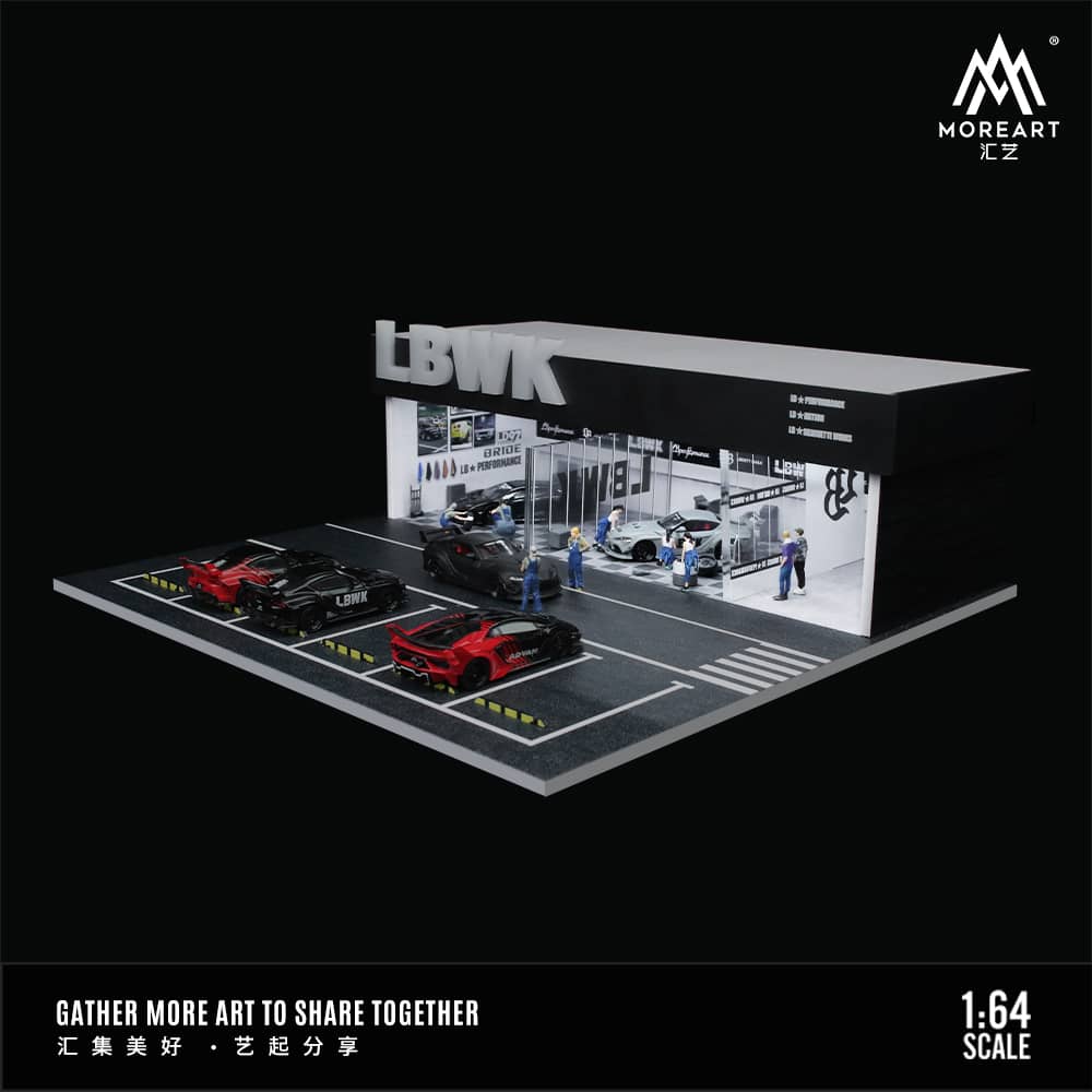 MoreArt 1/64 Assembly Diorama Auto Modification Shop with LED Light LBWK Livery