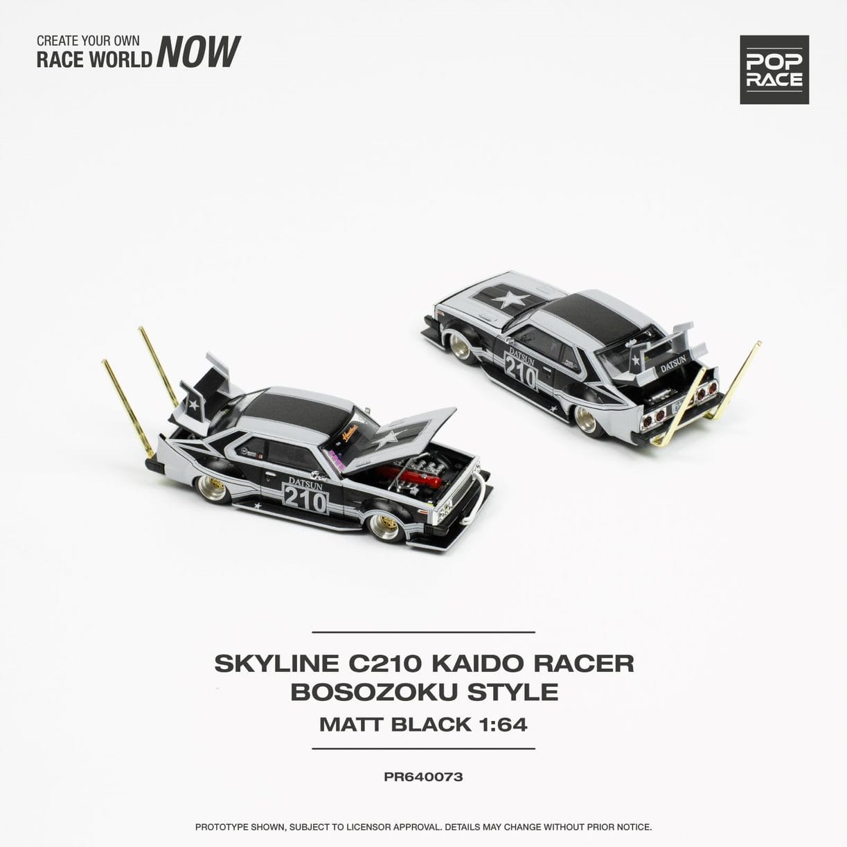 Pop Race 1/64 SKYLINE C210 BOSOZOKU STYLE MATT BLACK
