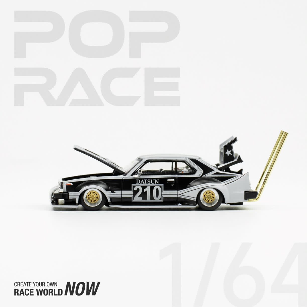 Pop Race 1/64 SKYLINE C210 BOSOZOKU STYLE MATT BLACK