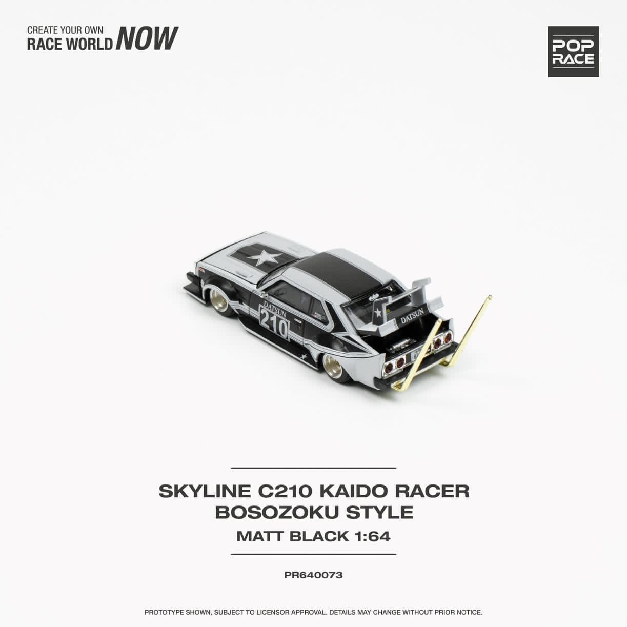 Pop Race 1/64 SKYLINE C210 BOSOZOKU STYLE MATT BLACK