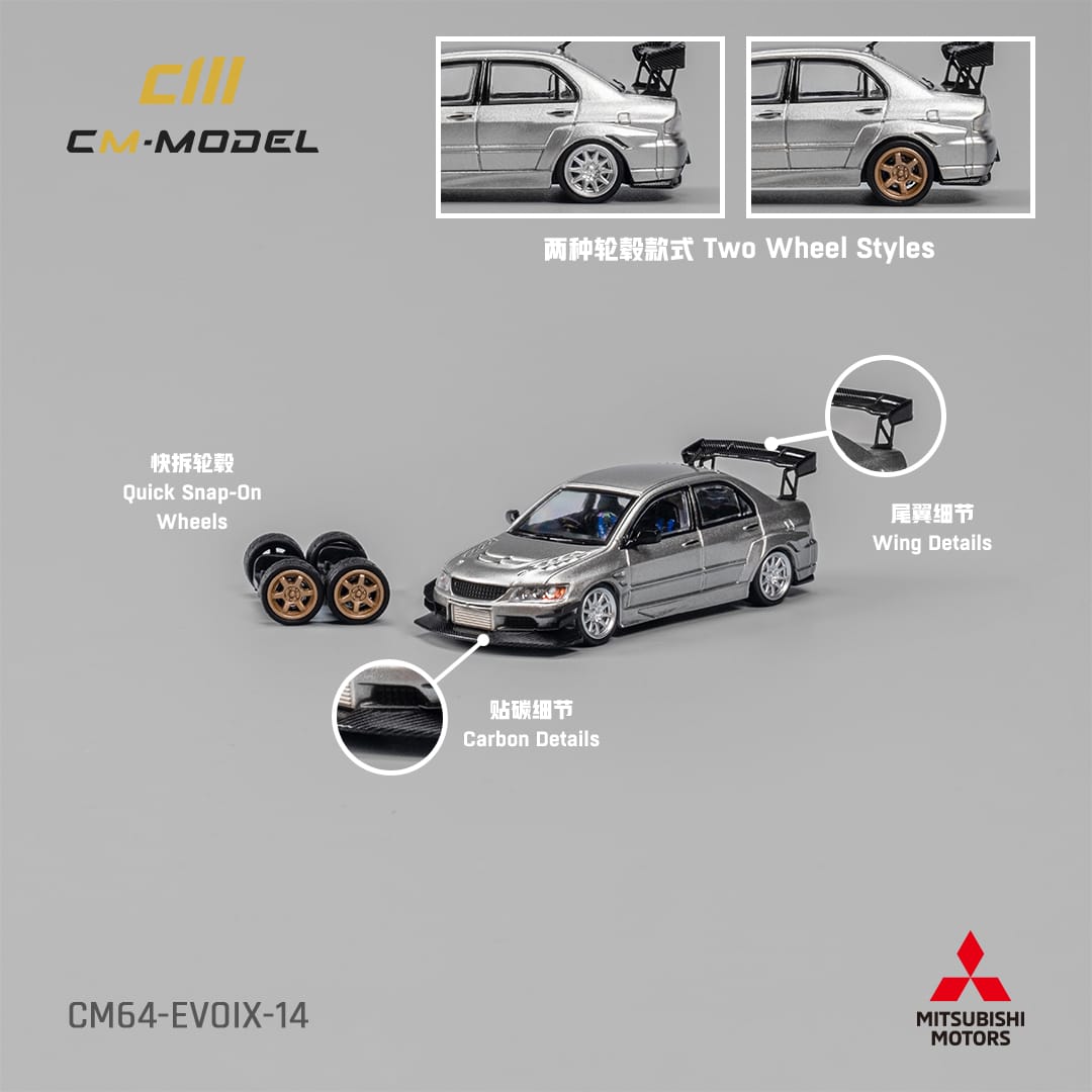 CM Model 1/64 Mitsubishi Lancer Evolution IX Voltex Modified - Metallic Silver