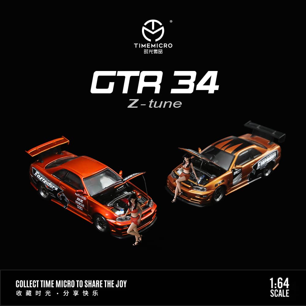 Time Micro 1/64 Skyline GT-R R34 Nismo Z-Tune
(Open-Hood, Visible Engine)
