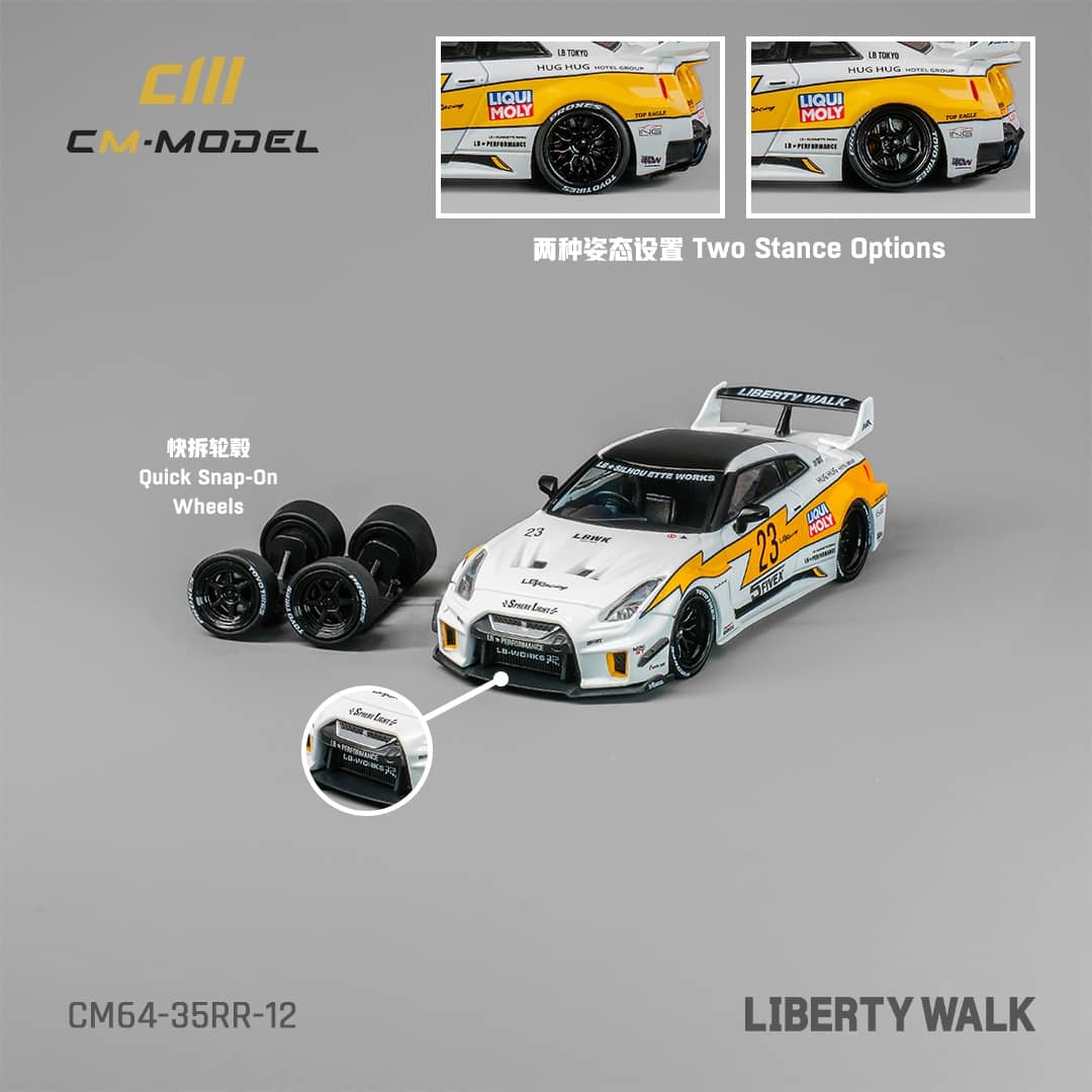 CM Model 1/64 Nissan LBWK GT-R R35, Super Silhouette 35GT-RR 3.0 White Flash 23#