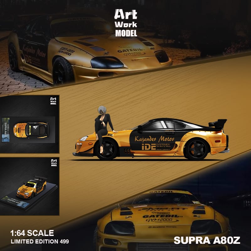 ArtWork Model x Time Micro 1/64 Supra A80 Gold with Black Strips Livery