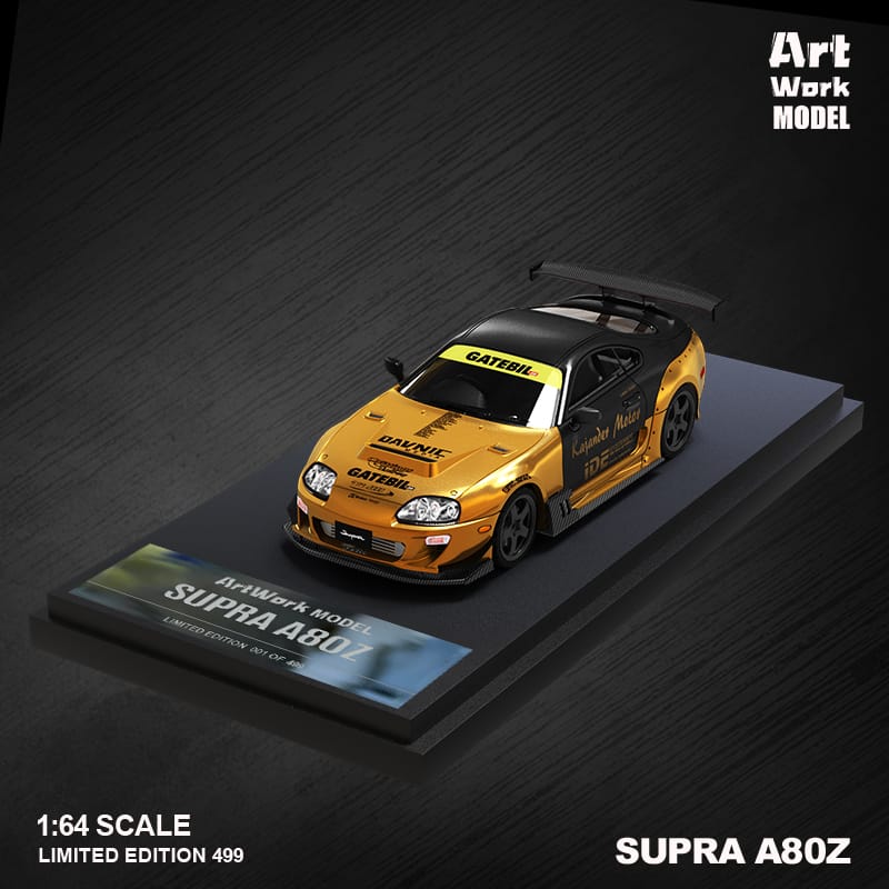 ArtWork Model x Time Micro 1/64 Supra A80 Gold with Black Strips Livery