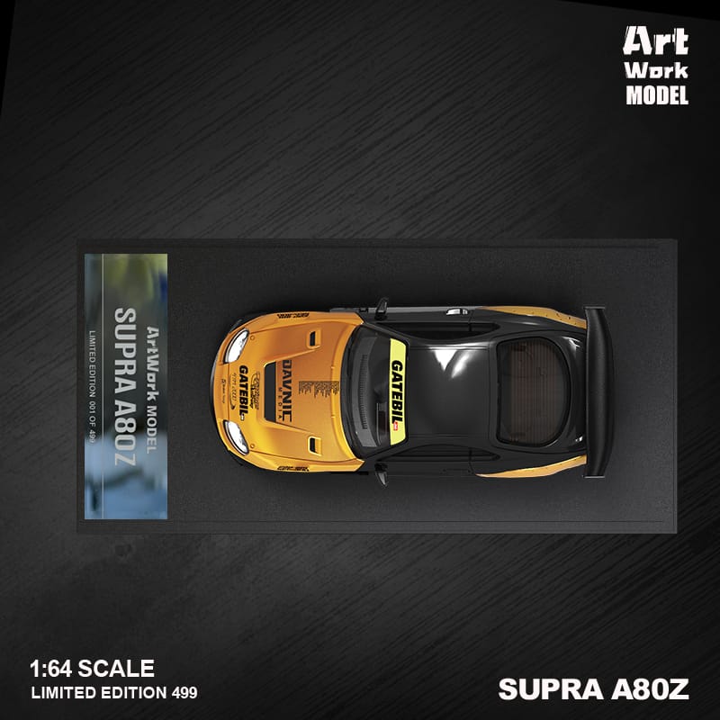ArtWork Model x Time Micro 1/64 Supra A80 Gold with Black Strips Livery