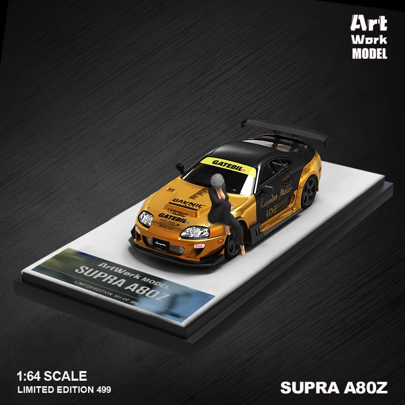 ArtWork Model x Time Micro 1/64 Supra A80 Gold with Black Strips Livery