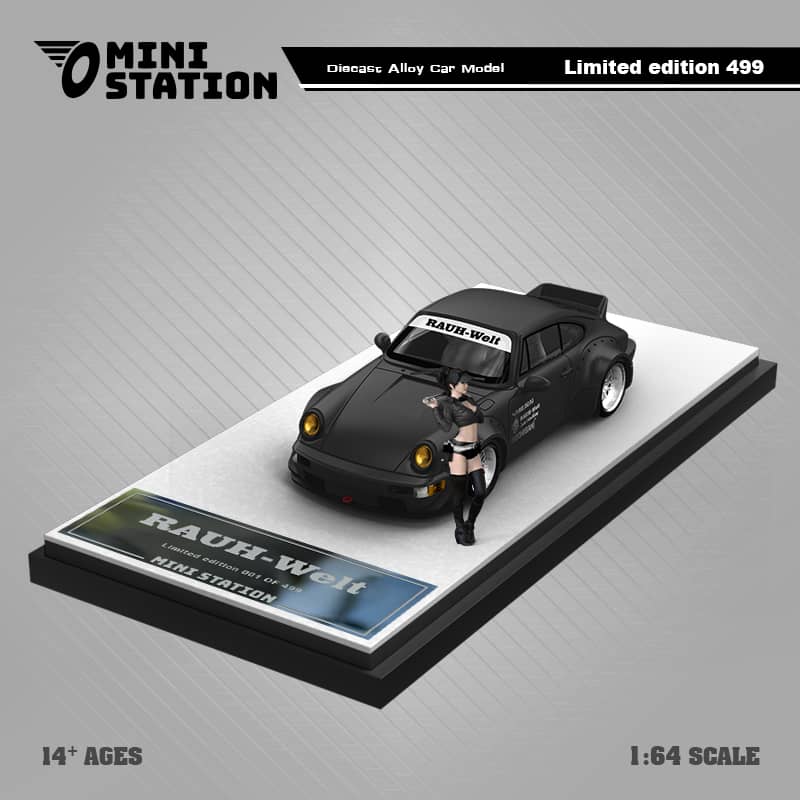 Mini Station x Time Micro 1/64 RWB964 GT Wing WildBody Samurai Cyberpunk Livery