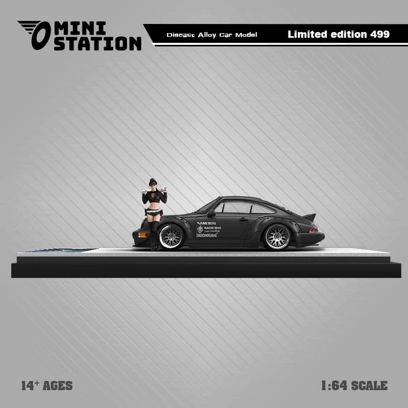 Mini Station x Time Micro 1/64 RWB964 GT Wing WildBody Samurai Cyberpunk Livery