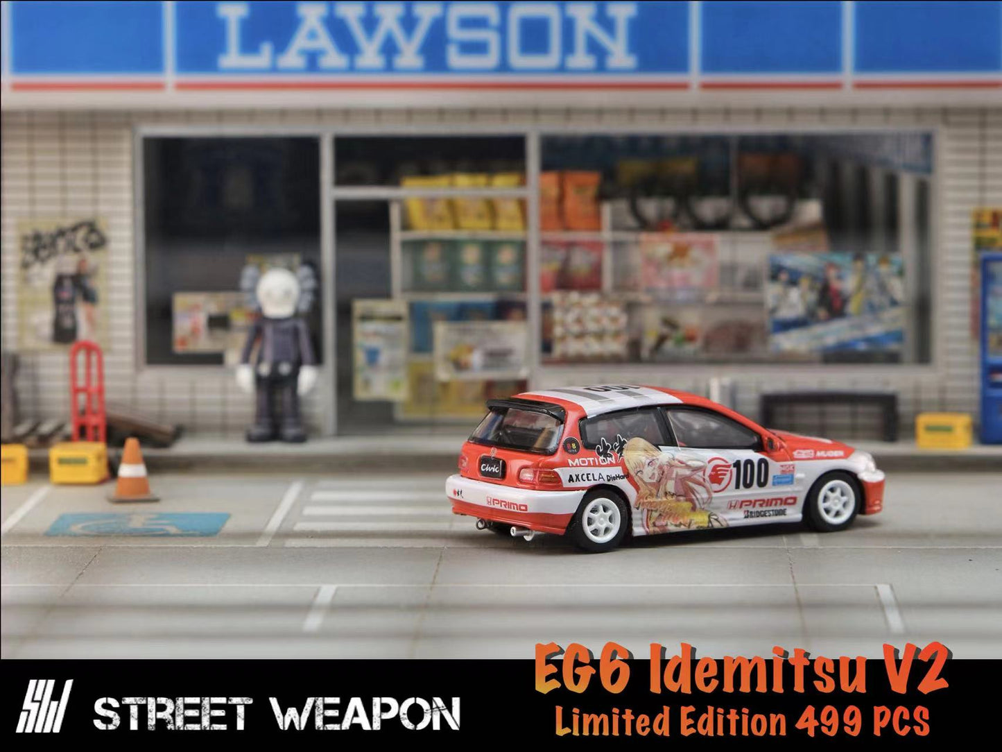 Street Weapon 1/64 Civic EG6 Idemitsu 100# Livery(White Rims)