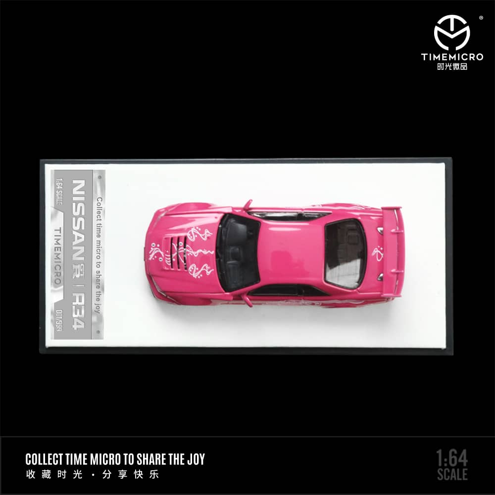Time Micro 1/64 Skyline GT-R R34 Nismo Z-Tune Suki Pink/ Purple with White Stripe