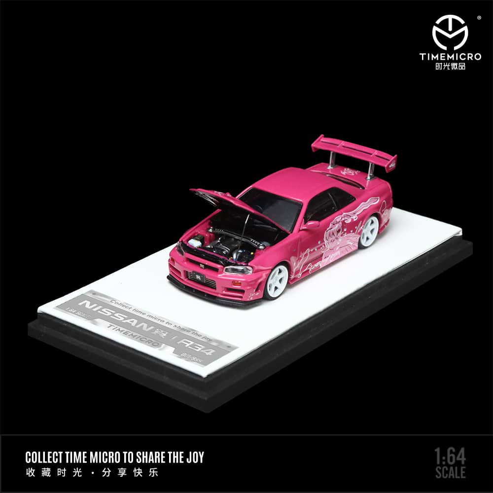 Time Micro 1/64 Skyline GT-R R34 Nismo Z-Tune Suki Pink/ Purple with White Stripe