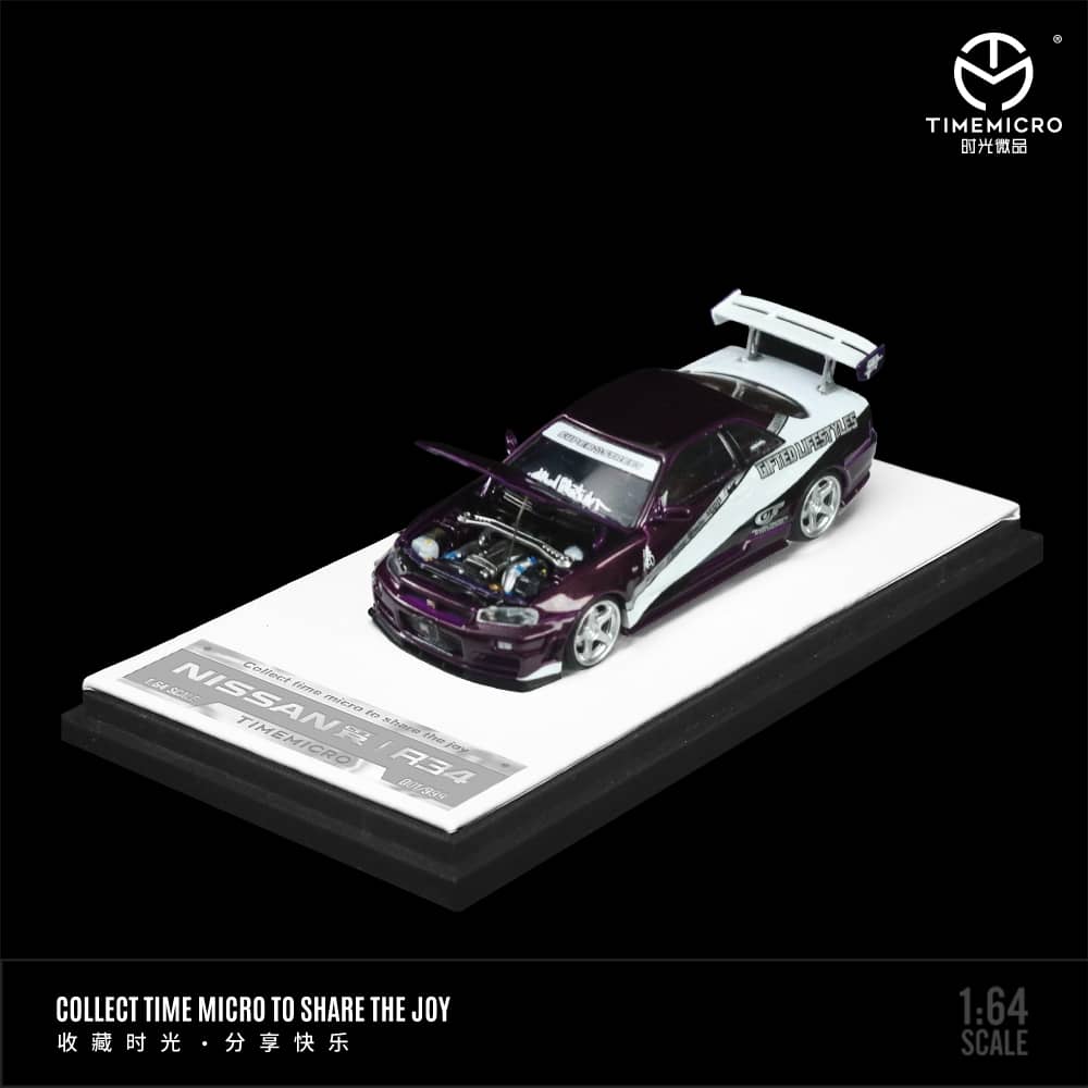 Time Micro 1/64 Skyline GT-R R34 Nismo Z-Tune Suki Pink/ Purple with White Stripe