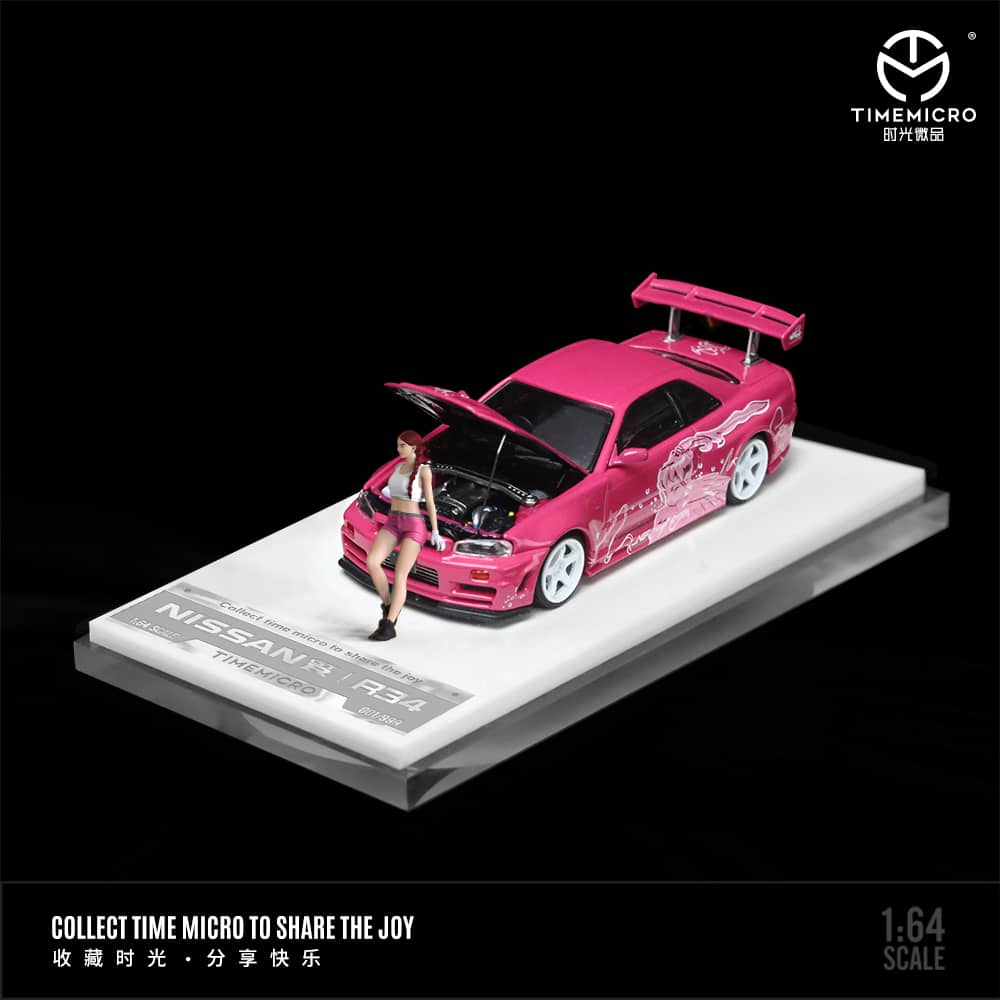 Time Micro 1/64 Skyline GT-R R34 Nismo Z-Tune Suki Pink/ Purple with White Stripe