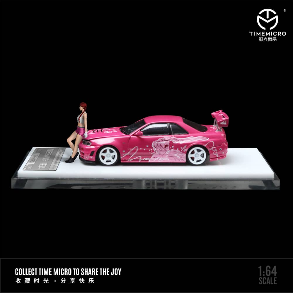 Time Micro 1/64 Skyline GT-R R34 Nismo Z-Tune Suki Pink/ Purple with White Stripe