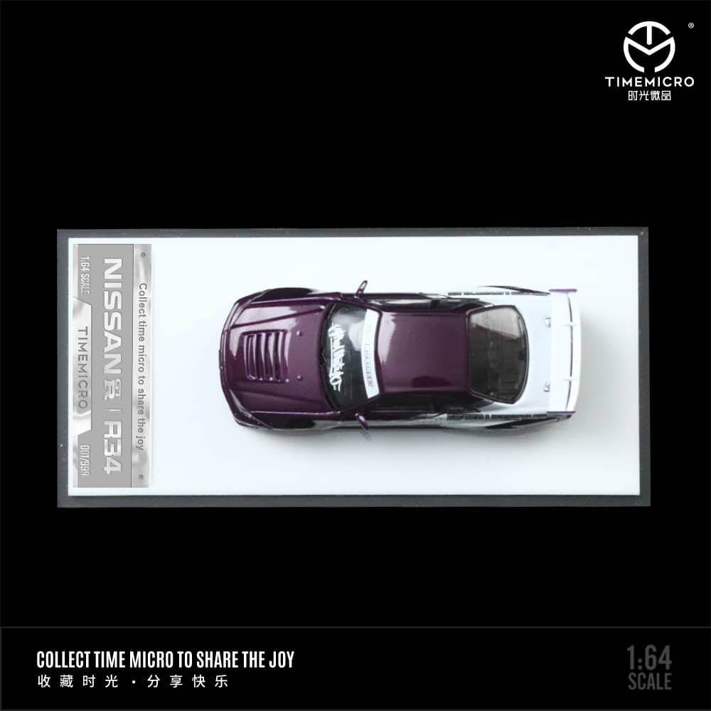 Time Micro 1/64 Skyline GT-R R34 Nismo Z-Tune Suki Pink/ Purple with White Stripe