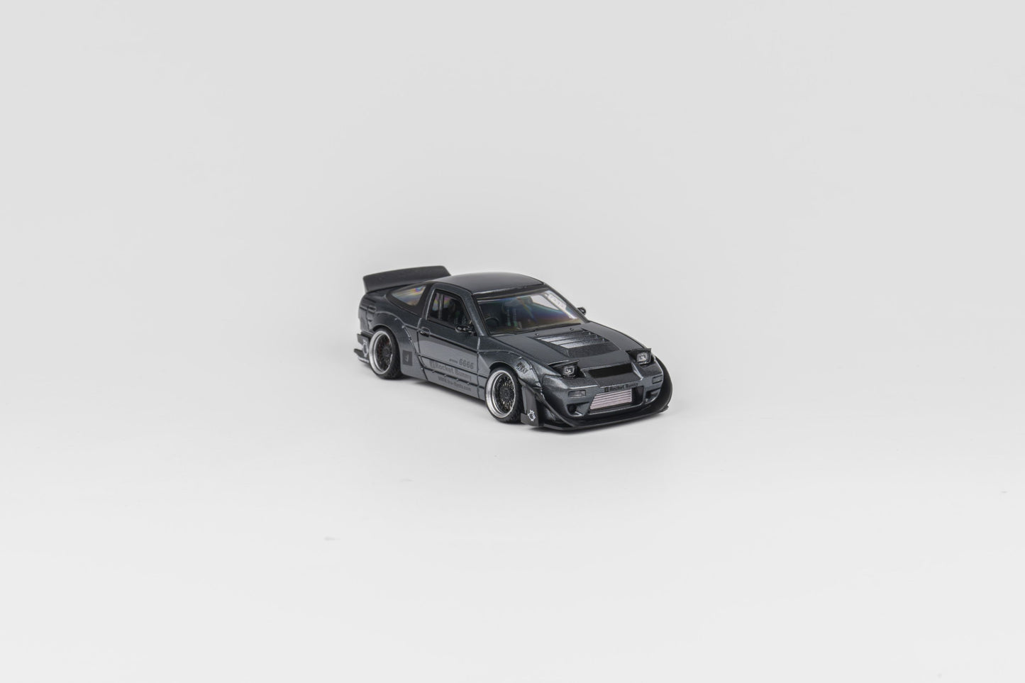 MicroTurbo 1/64 S13 Silvia 180SX Pandem Rocket Bunny Modified - Matte Grey (Retractable-Headlight, Visible Engine)