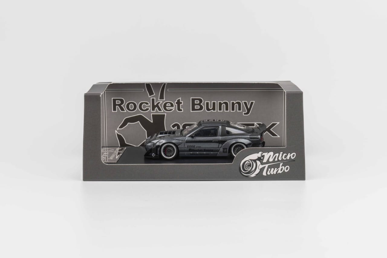 MicroTurbo 1/64 S13 Silvia 180SX Pandem Rocket Bunny Modified - Matte Grey (Retractable-Headlight, Visible Engine)